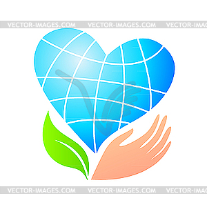 Earth as stylized heart and hand - vector clipart