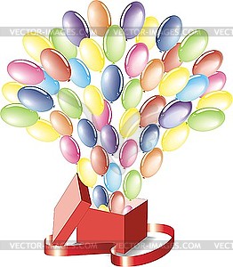 Air balloons flying from box - vector clipart