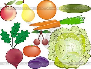 Фрукты и овощи - рисунок в векторе