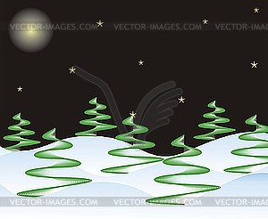 Winter night and fir-trees - vector image