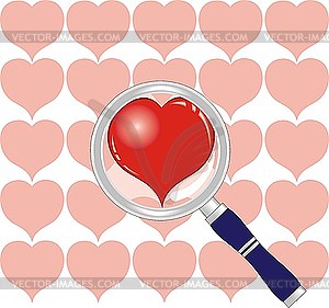 Heart under magnifying glass - vector clip art