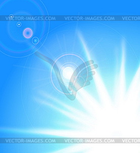 Sun on blue sky with flares - vector image