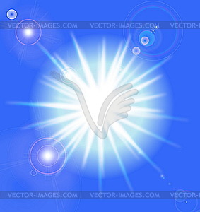 Sun on blue sky with flares - vector clipart