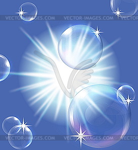 Sun in blue sky with bubbles - vector clip art