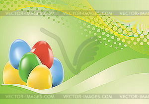 Colored easter eggs on green background - vector clipart
