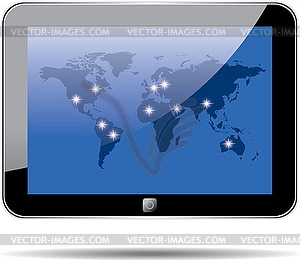 World map on tablet sxreen - vector clip art