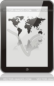 World map on tablet computer - vector image