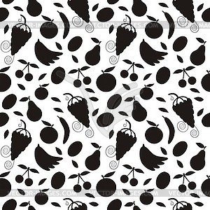 Black fruit silhouettes - seamless pattern - vector clipart