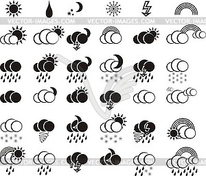 Погода черно-белый набор иконок для веб-дизайна - векторная иллюстрация