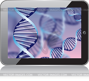 DNA helix, abstract background on tablet sxreen. - vector image