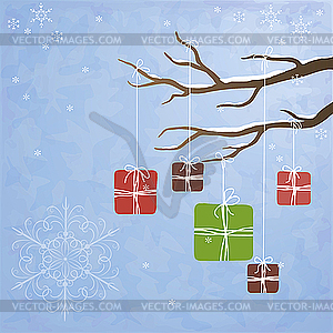 Winter background with gifts on tree - vector clipart