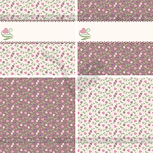 Valentine seamless patterns with hearts and roses - vector clipart