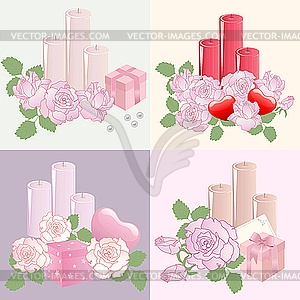 Roses, candles and hearts - vector clip art