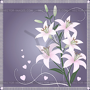 Beautiful spring card with lily flowers - vector image