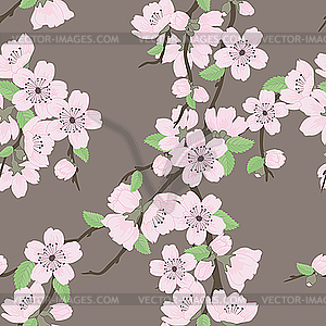 Seamless pattern with sakura branch - color vector clipart