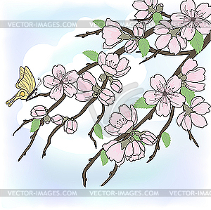 Sakura branch with flowers - vector clip art