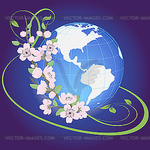 Planet with flowers - vector image