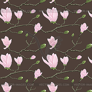 Seamless pattern with magnolia flowers - vector clipart