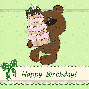 Cute bear bringing birthday cake - vector clipart