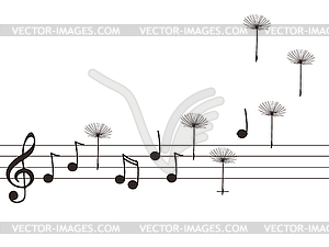 Music notes with dandelion - vector clip art