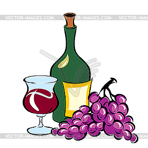Wine and Grapes - vector clipart