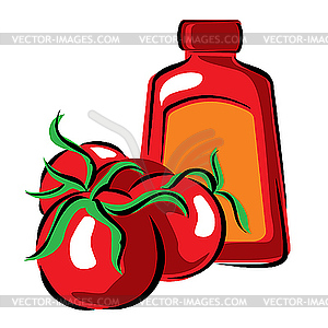 Tomatoes and ketchup - vector image