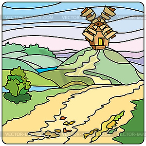 Landscape with Mill - vector clip art