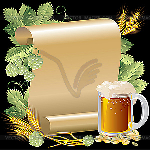 Beer and paper scroll - vector image