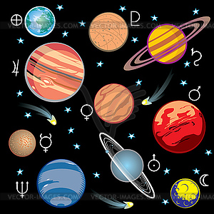 Set planet symbols - vector clipart