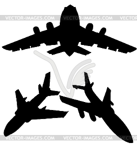 Силуэты самолетов - векторное изображение клипарта