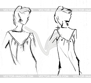 sketch two girls - vector clip art