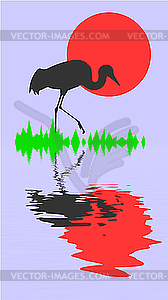  silhouette of the crane on sun - vector clip art