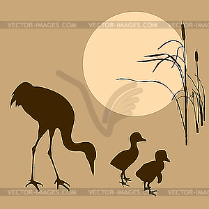  of the crane with nestling on su - vector clipart