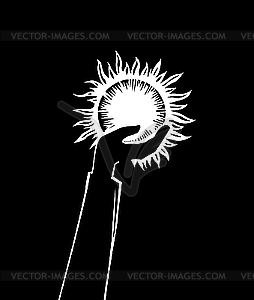  silhouette of the hand holding sun on black - vector clipart