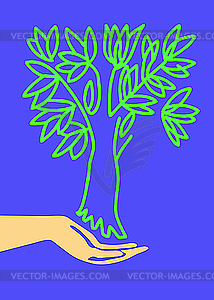 drawing of the hand holding tree - royalty-free vector clipart