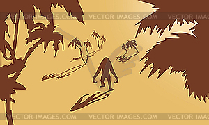  gorilla amongst palms on yellow - royalty-free vector clipart