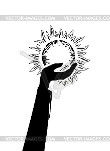  silhouette of the hand holding sun - vector clipart