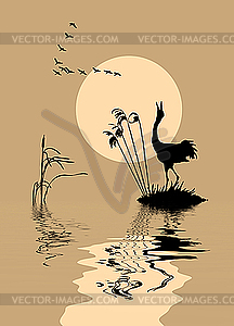  silhouette of the birds on lake  - vector clipart