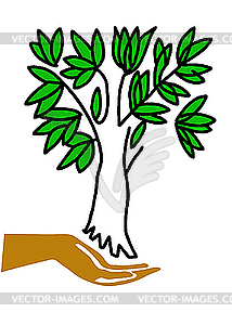 Иллюстрация рука держит дерево - векторный графический клипарт