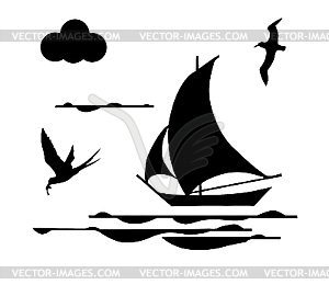 Silhouette of sailing ship - vector image