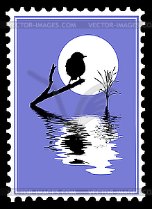 Silhouette of the bird on postage stamp - vector clipart