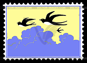 Silhouette swallow on postage stamp - vector image