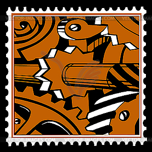 Old mechanism on postage stamp - vector EPS clipart