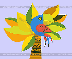 Drawing of the parrot on palm - vector image