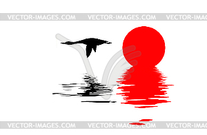 Silhouette flying goose - vector image