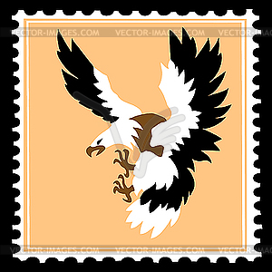 Silhouette of the ravenous bird on postage stamp - vector clipart