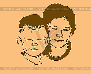 Silhouette two boys - vector clip art