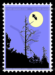 Silhouette to bat on postage stamp - vector image