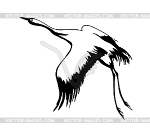 Silhouette of flying crane - vector image