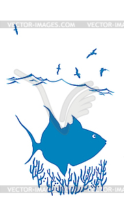 Silhouette of sea fish - vector image